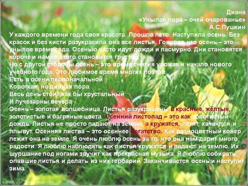 Сочинение на тему: времена года (3 варианта и 4 похожих топика)