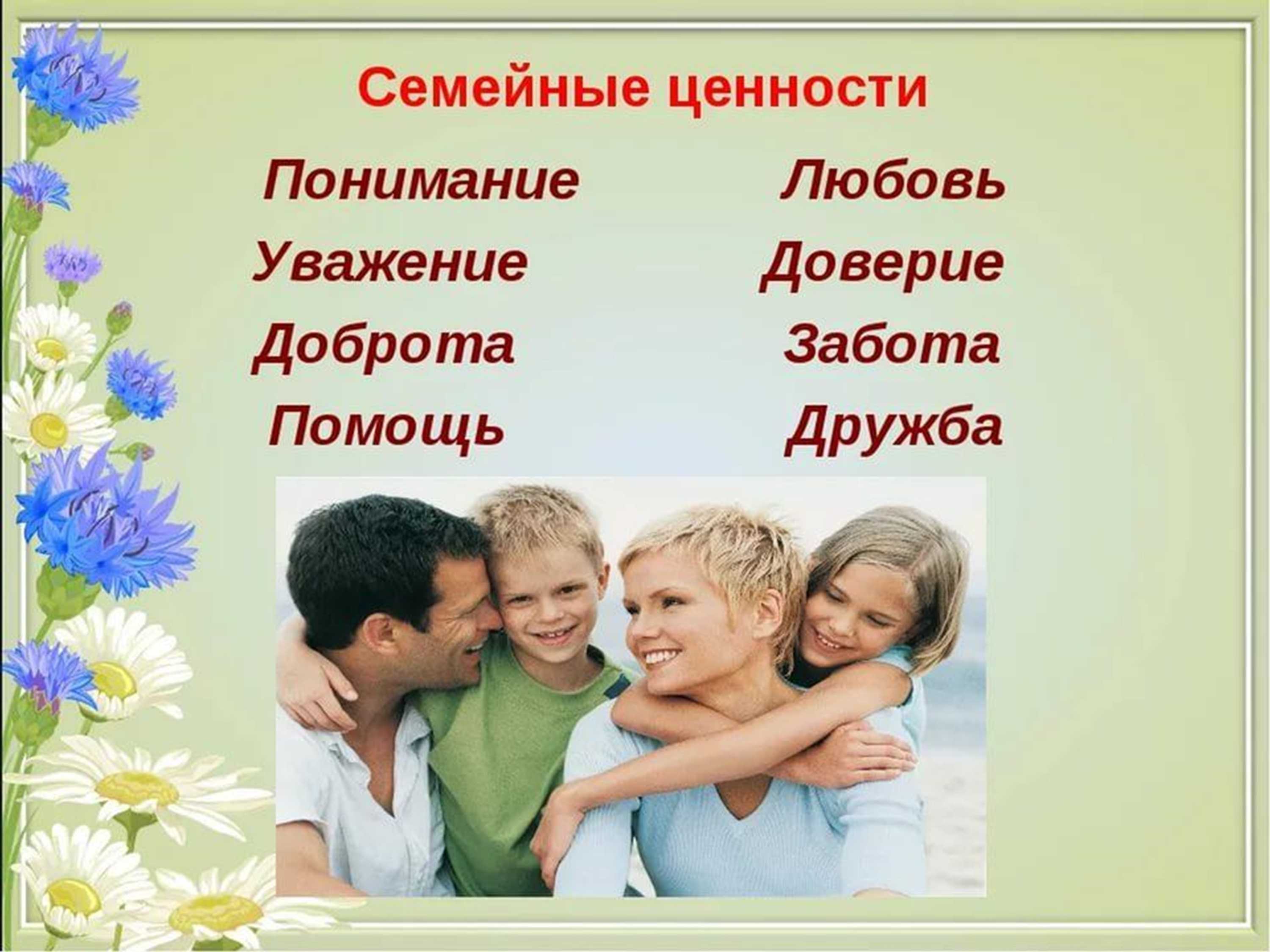 При воспитании ребенка важно учить ценностям своей семьи, которые каждые родители считают важными для своего ребенка Я верю, что семейные ценности состоят из определенных действий и качеств, которые важны для семьи, и которые они будут отстаивать