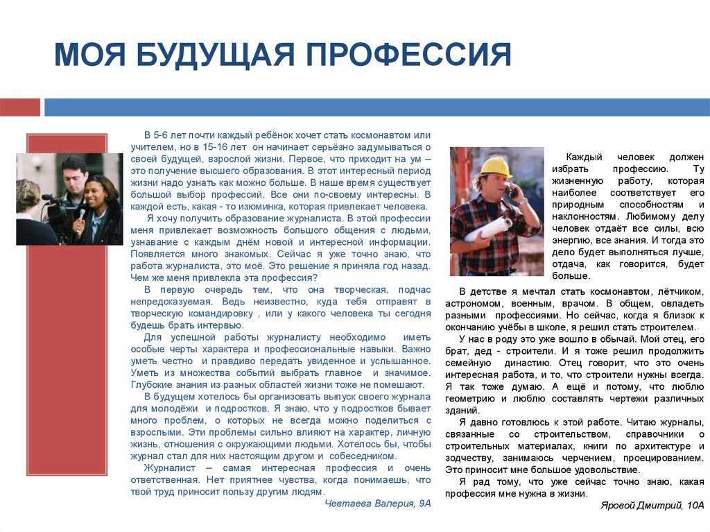 Сочинение на тему "моя будущая профессия" (17 вариантов)